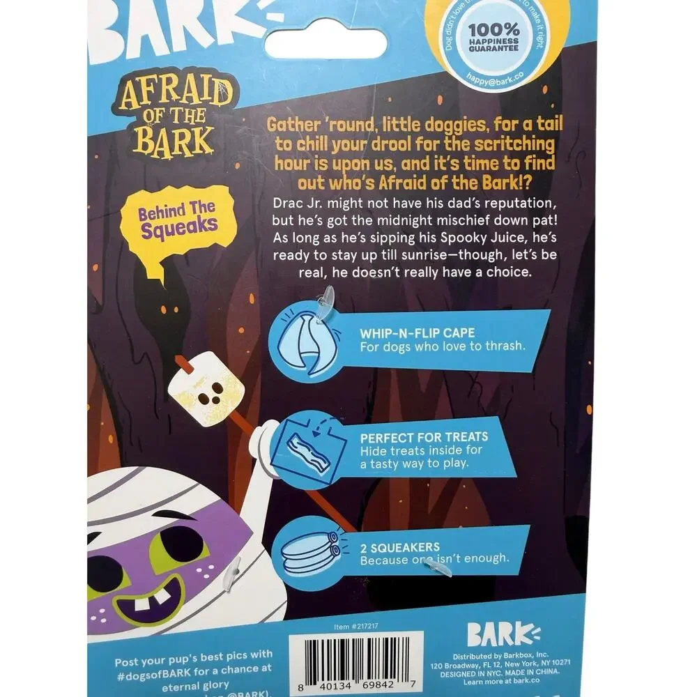 BARK Afraid of the Bark Dracula Vampire Dog Toy Medium